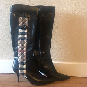 Burberry low heel tall boot (black w/ check)